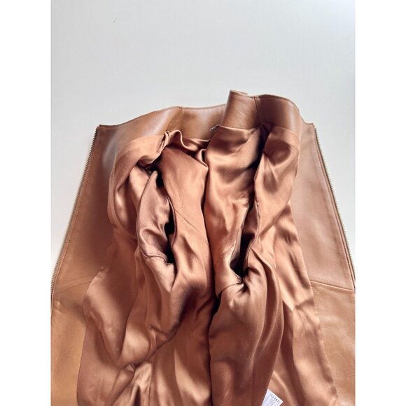 VINCE Saddle Brown Lamb Leather Zip Front Minimalist Collarless Jacket, Size S - Picture 12 of 16